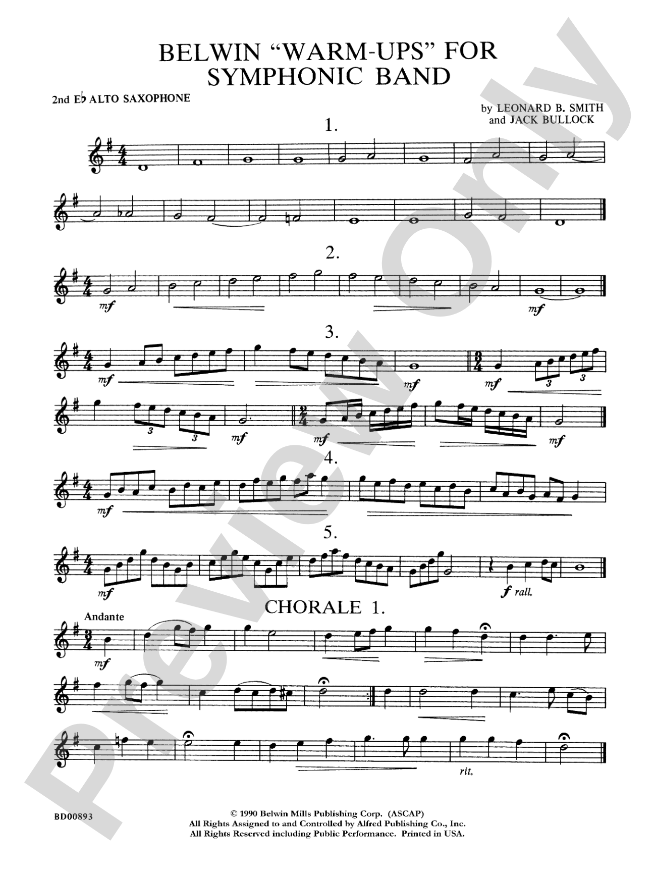 Belwin "Warm-Ups" for Symphonic Band: 2nd E-flat Alto Saxophone
