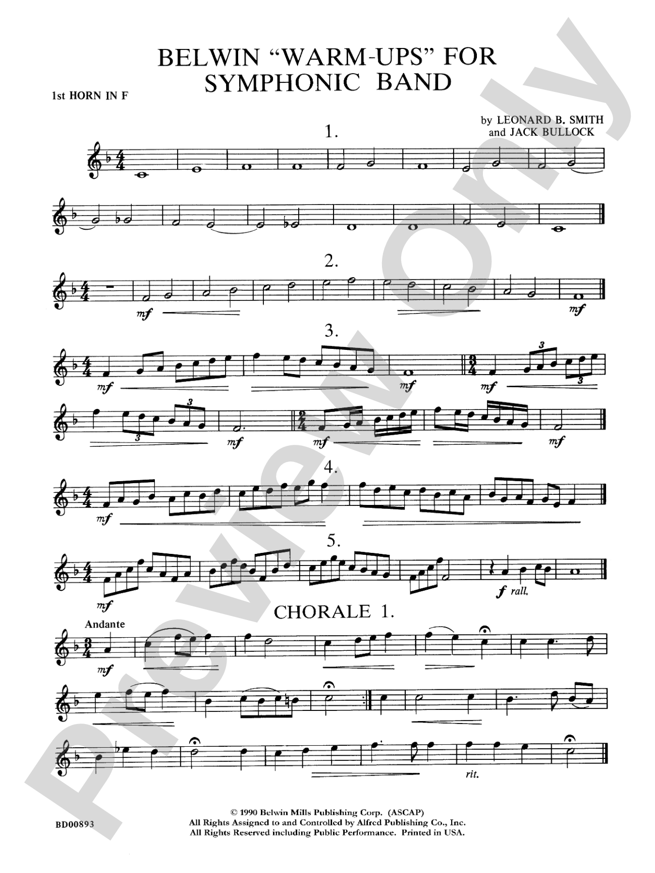 Belwin "Warm-Ups" for Symphonic Band: 1st F Horn