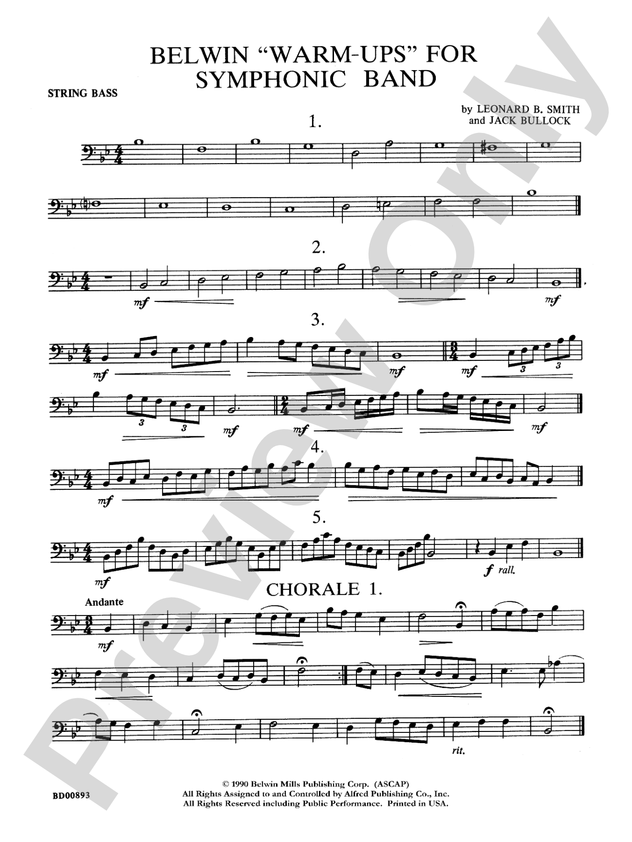Belwin "Warm-Ups" for Symphonic Band: String Bass