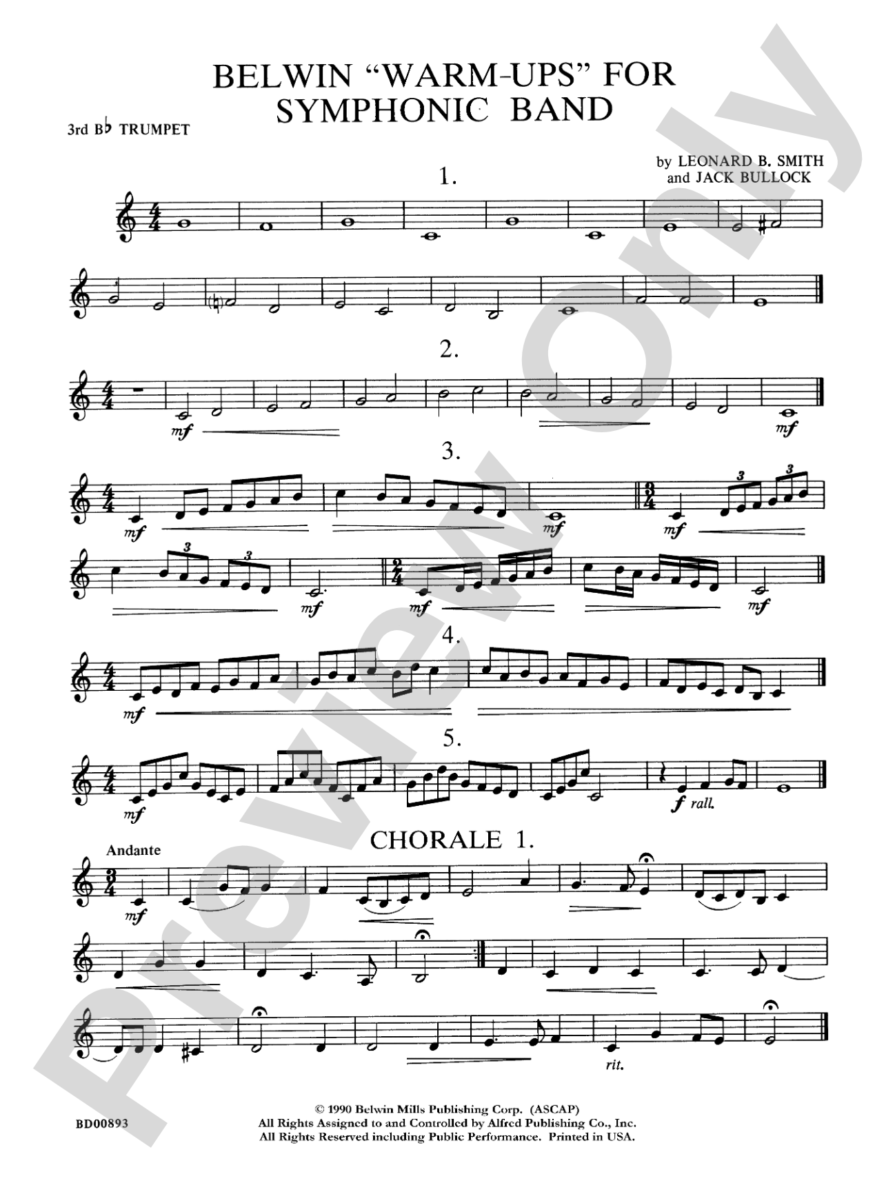 Belwin "Warm-Ups" for Symphonic Band: 3rd B-flat Trumpet