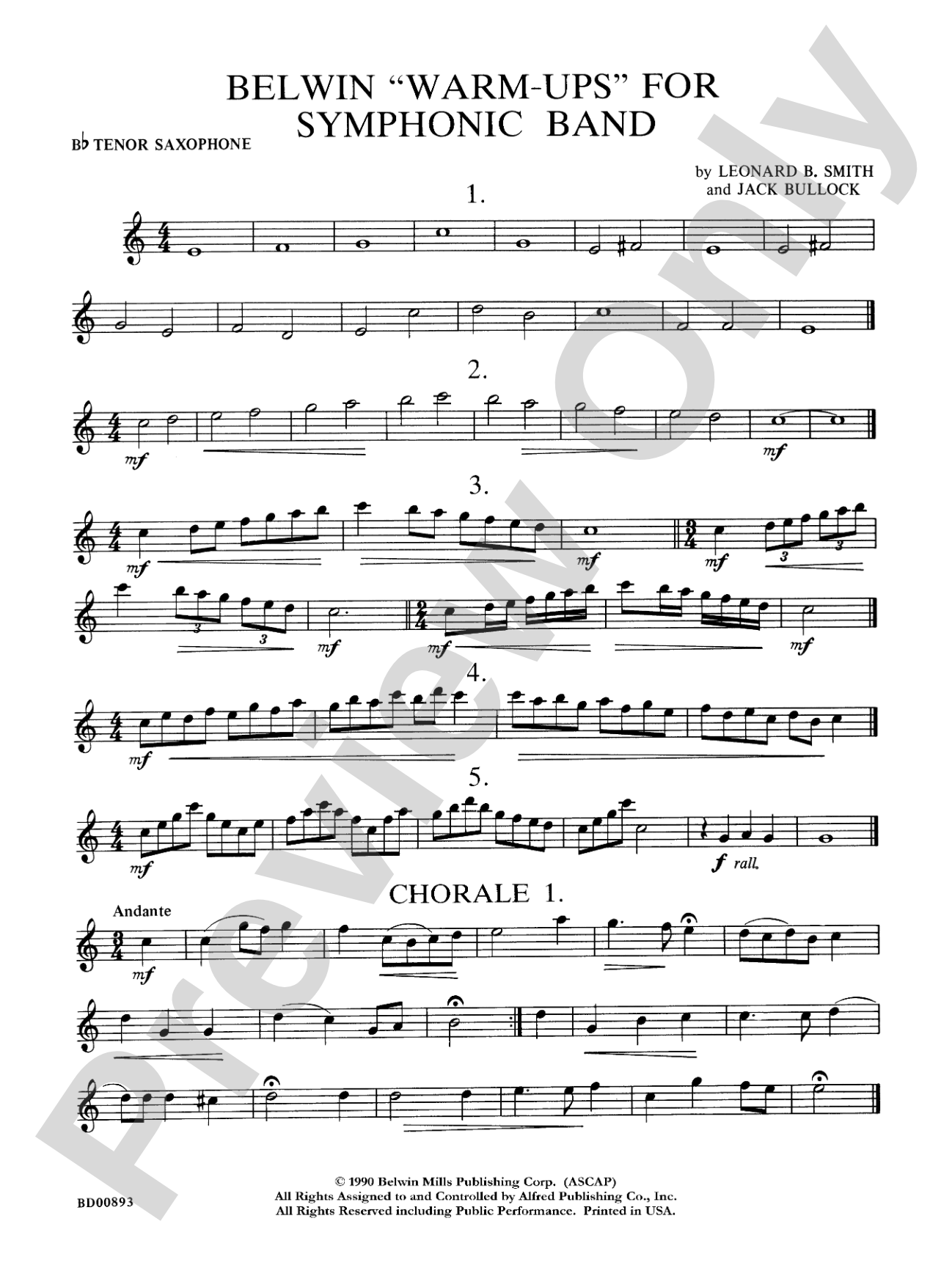 Belwin "Warm-Ups" for Symphonic Band: B-flat Tenor Saxophone