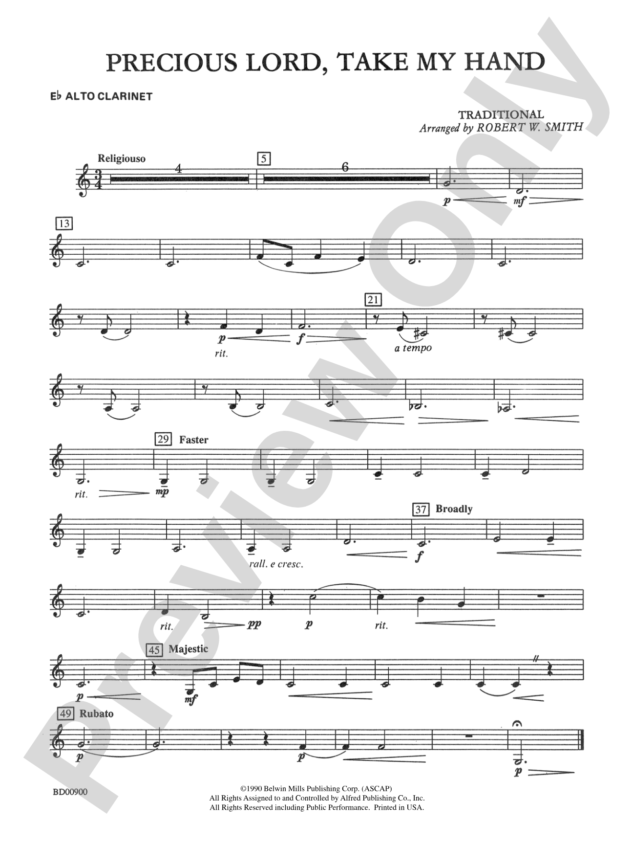 Precious Lord, Take My Hand: E-flat Alto Clarinet