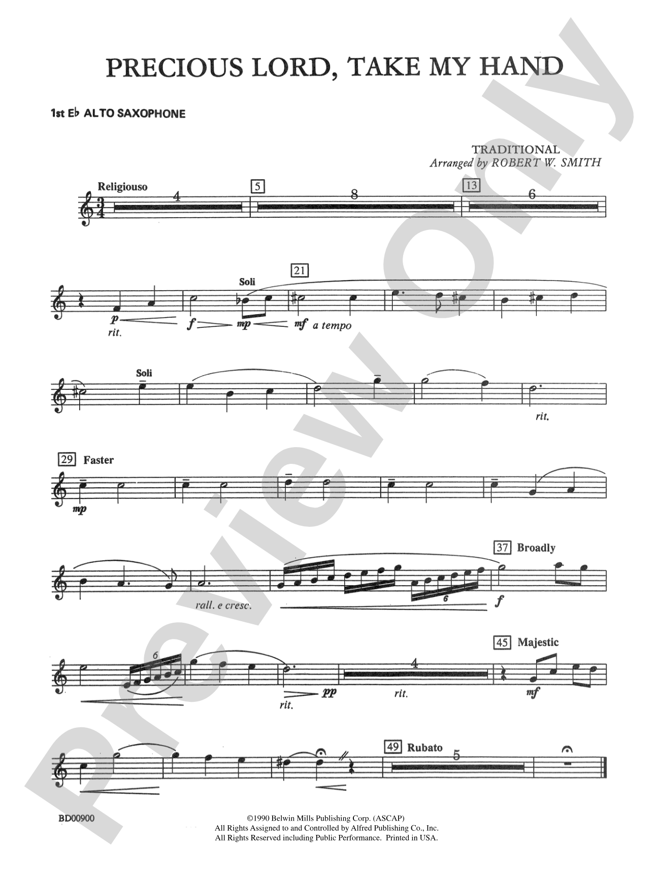 Precious Lord, Take My Hand: E-flat Alto Saxophone