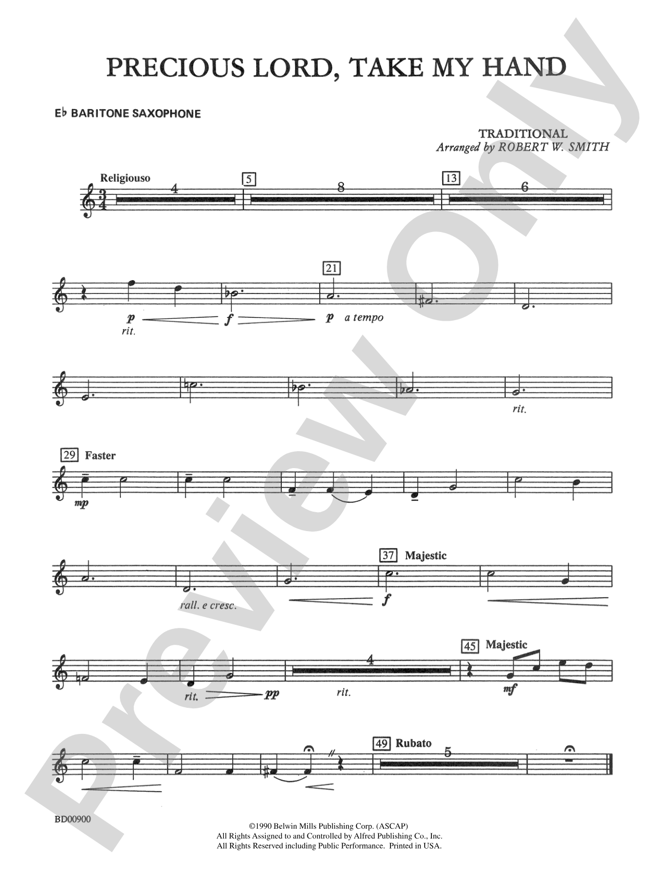 Precious Lord, Take My Hand: E-flat Baritone Saxophone