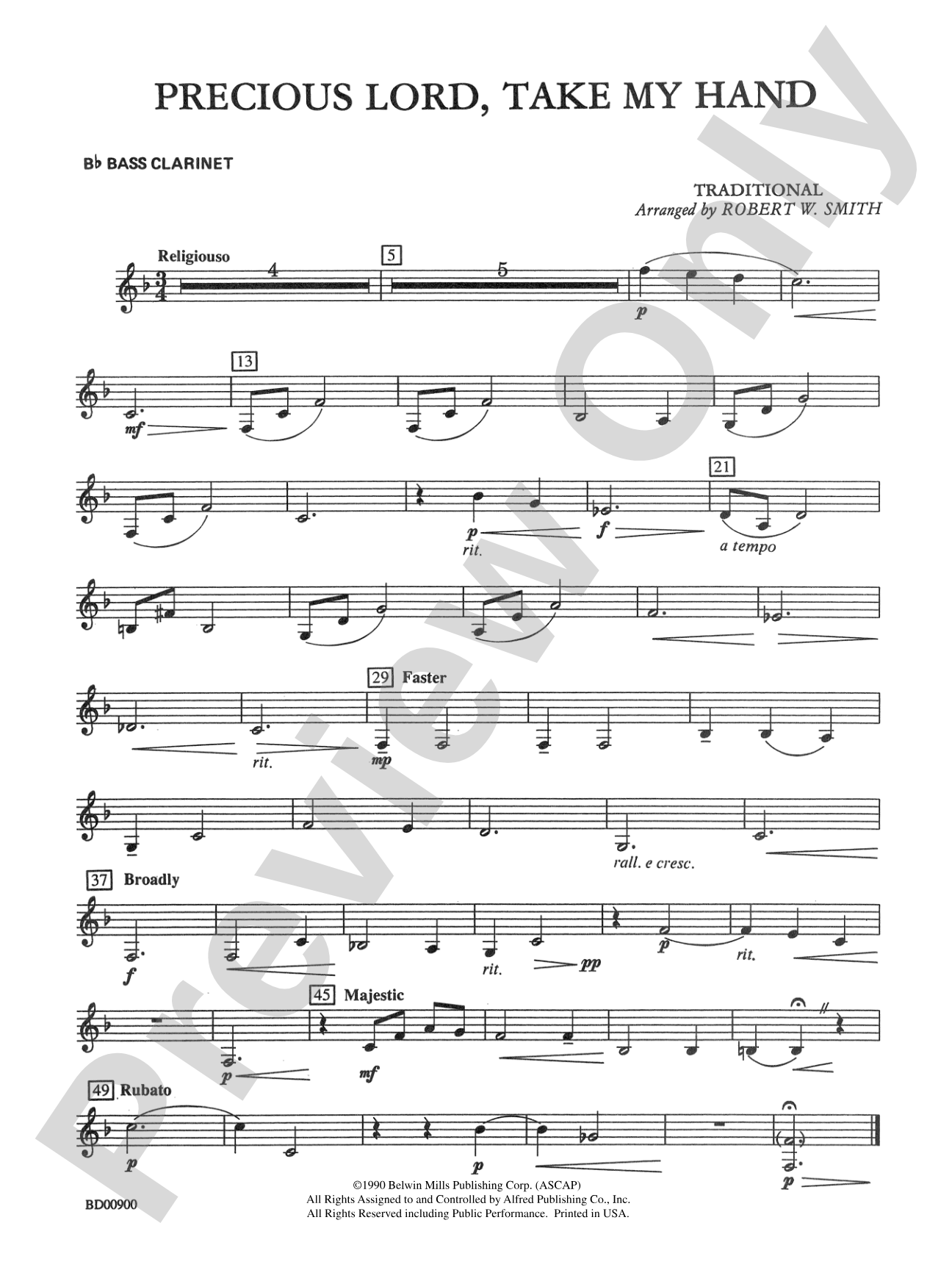 Precious Lord, Take My Hand: B-flat Bass Clarinet