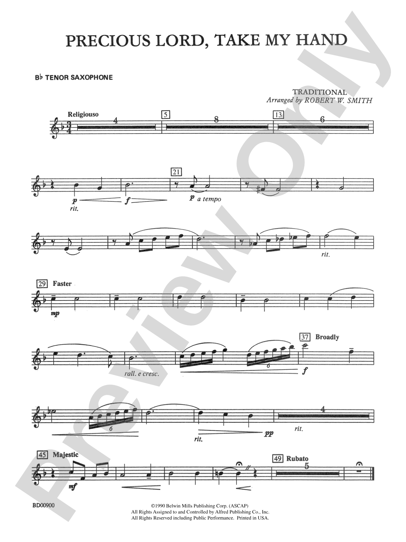 Precious Lord, Take My Hand: B-flat Tenor Saxophone