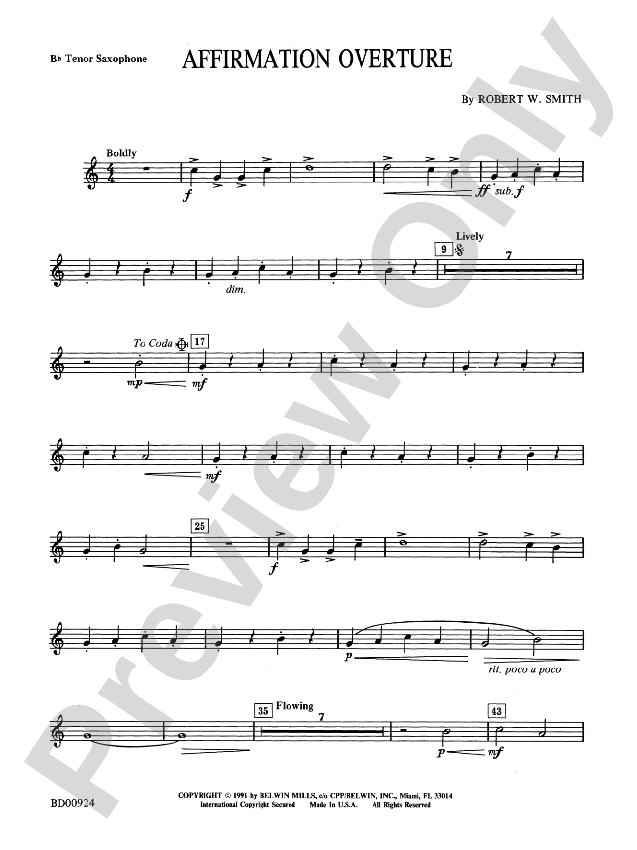 Affirmation Overture: B-flat Tenor Saxophone