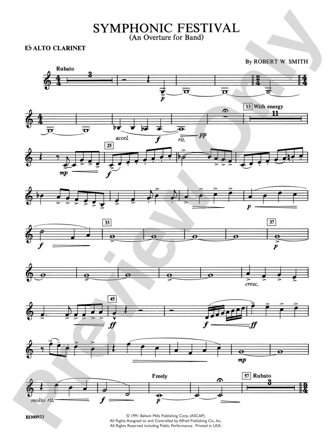 Symphonic Festival (An Overture for Band): E-flat Alto Clarinet