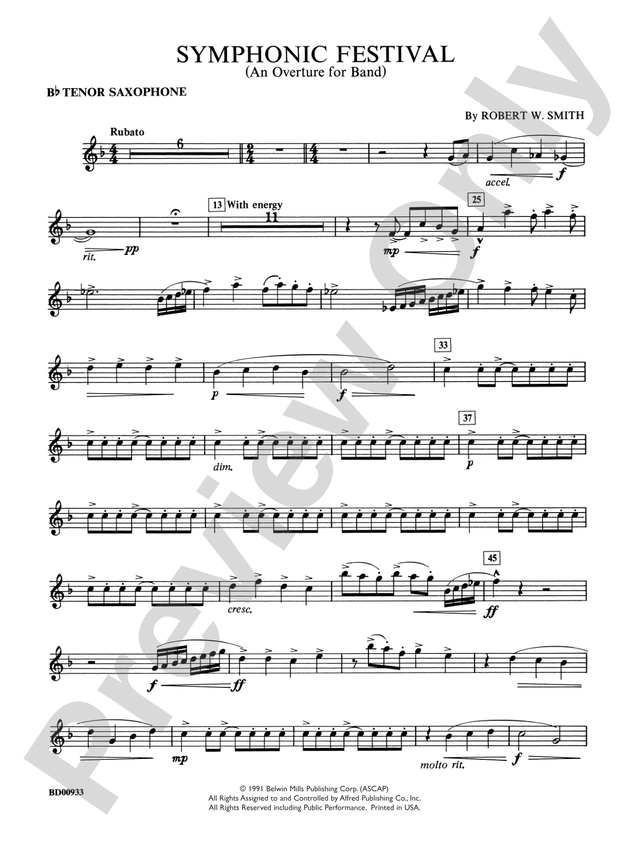Symphonic Festival (An Overture for Band): B-flat Tenor Saxophone