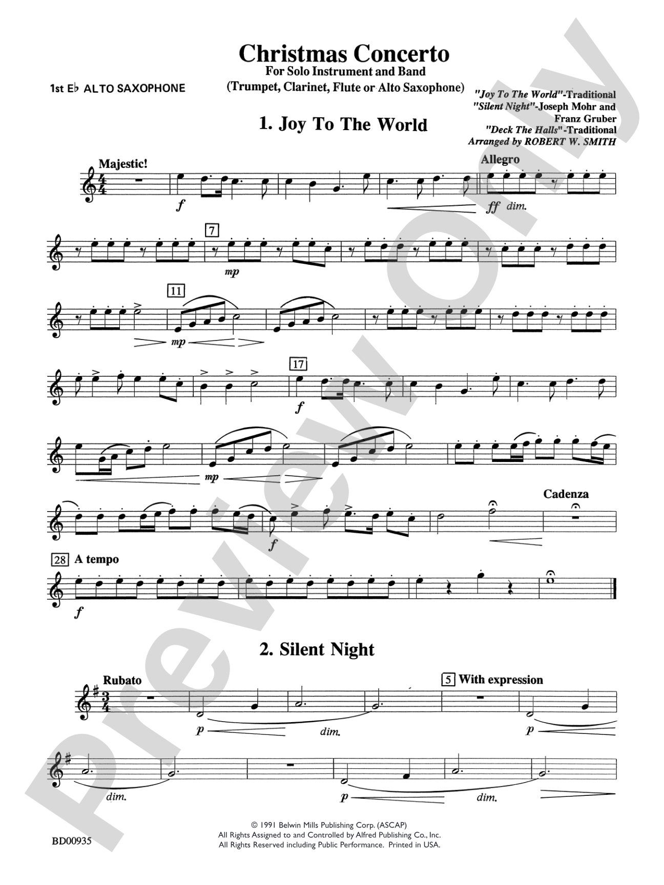 Christmas Concerto (Solo Trumpet, Clarinet, Flute, or Alto Saxophone and Band): E-flat Alto Saxophone