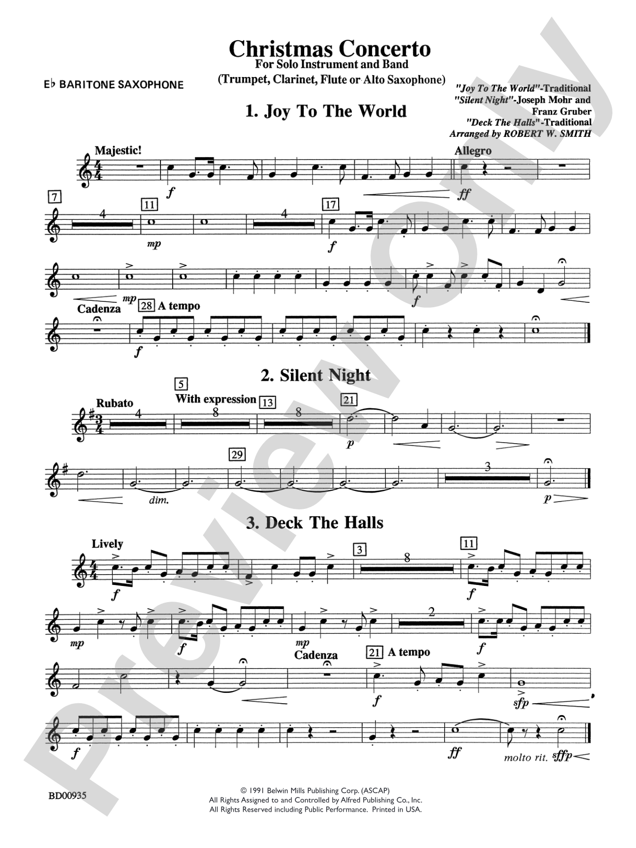 Christmas Concerto (Solo Trumpet, Clarinet, Flute, or Alto Saxophone and Band): E-flat Baritone Saxophone