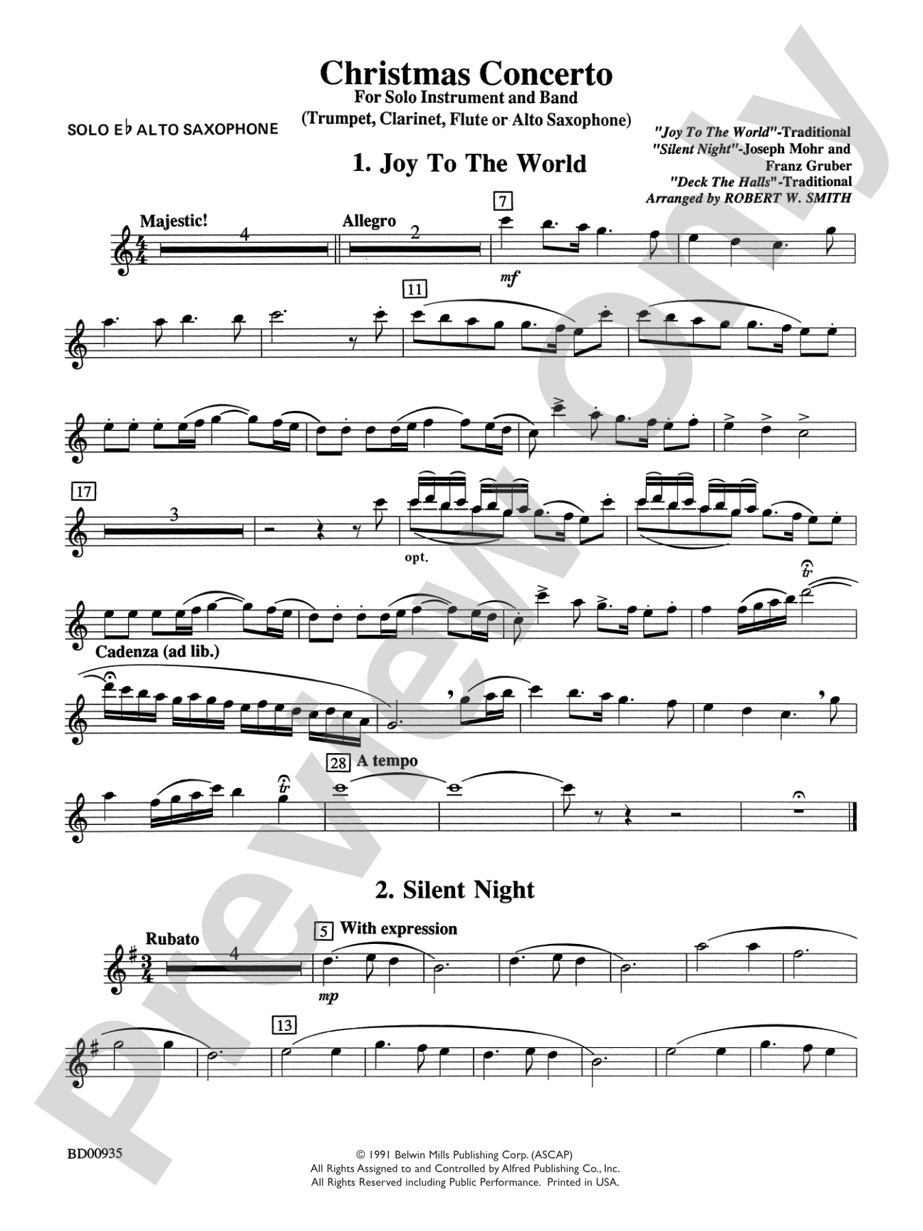 Christmas Concerto (Solo Trumpet, Clarinet, Flute, or Alto Saxophone and Band): Solo Alto Saxophone