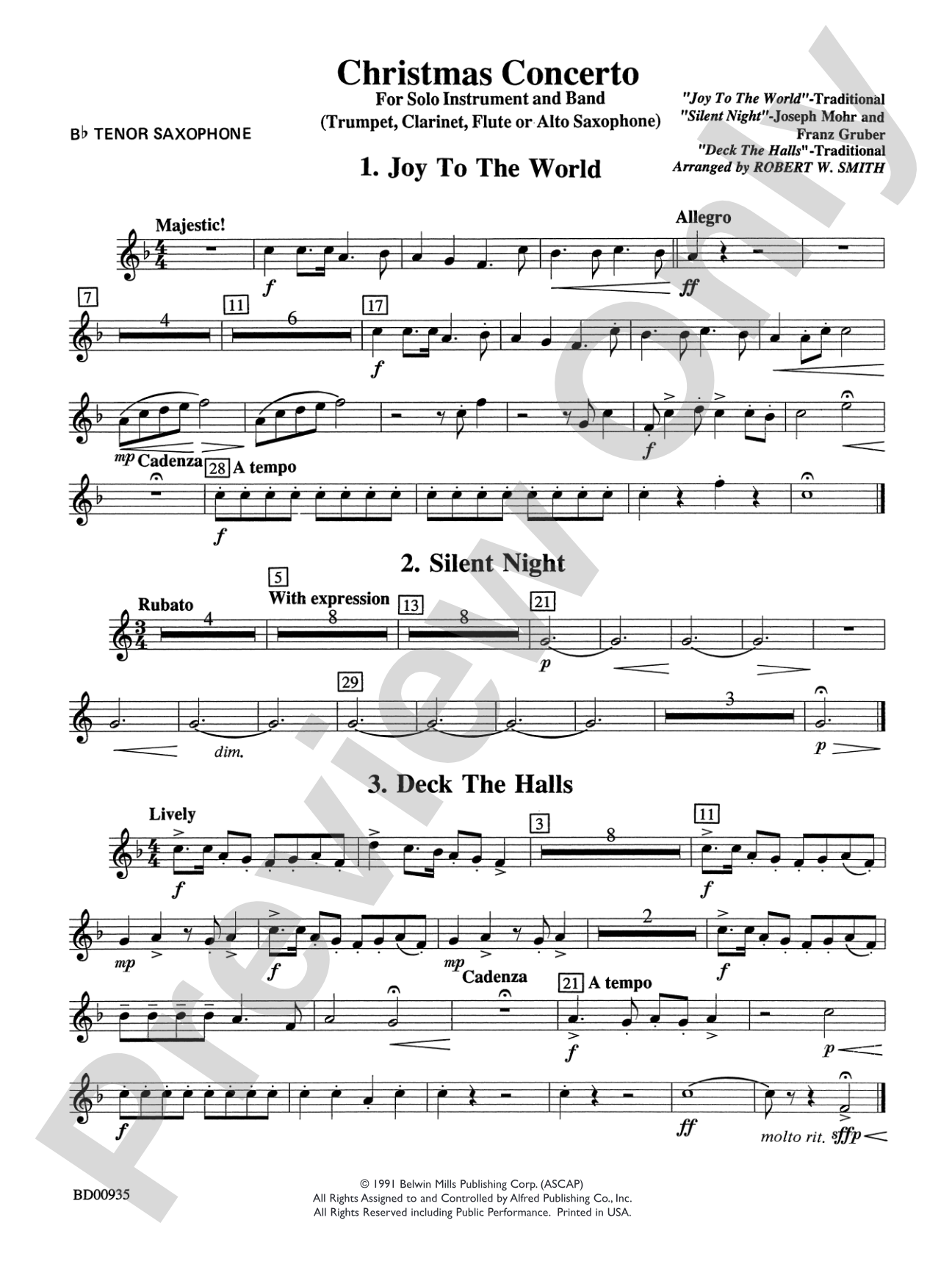 Christmas Concerto (Solo Trumpet, Clarinet, Flute, or Alto Saxophone and Band): B-flat Tenor Saxophone