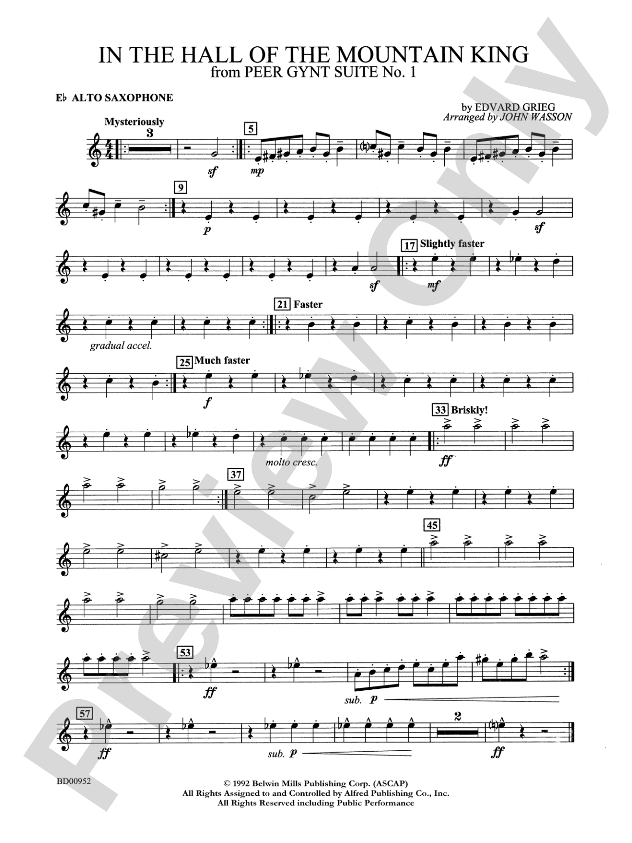 In the Hall of the Mountain King (from Peer Gynt Suite No. 1): E-flat Alto Saxophone