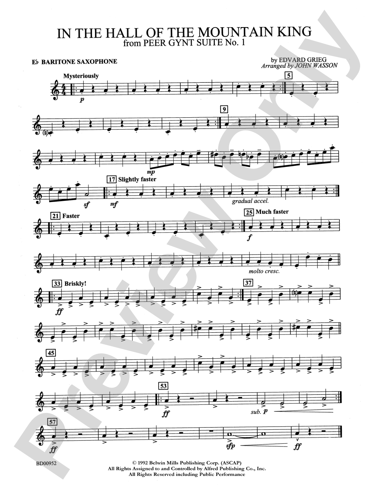 In the Hall of the Mountain King (from Peer Gynt Suite No. 1): E-flat Baritone Saxophone