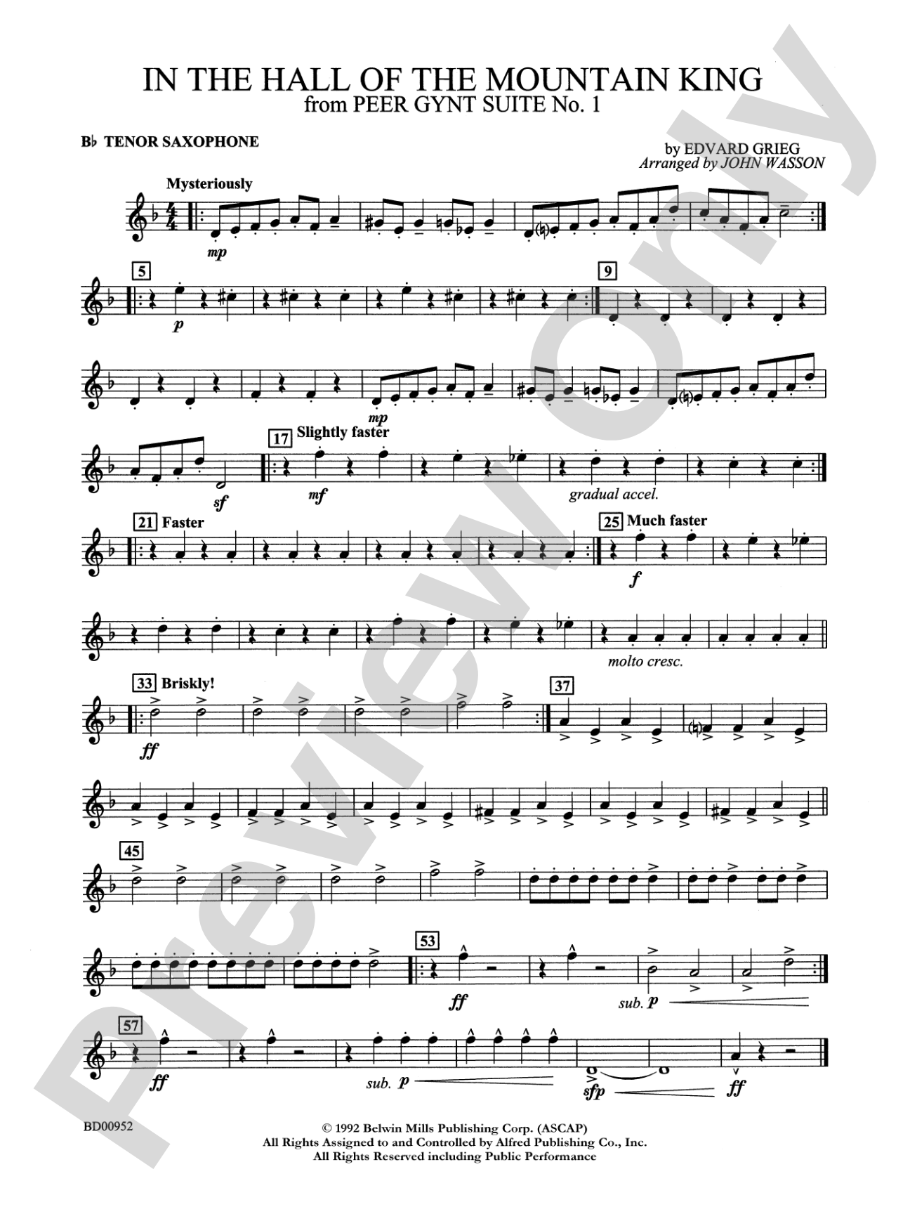 In the Hall of the Mountain King (from Peer Gynt Suite No. 1): B-flat Tenor Saxophone