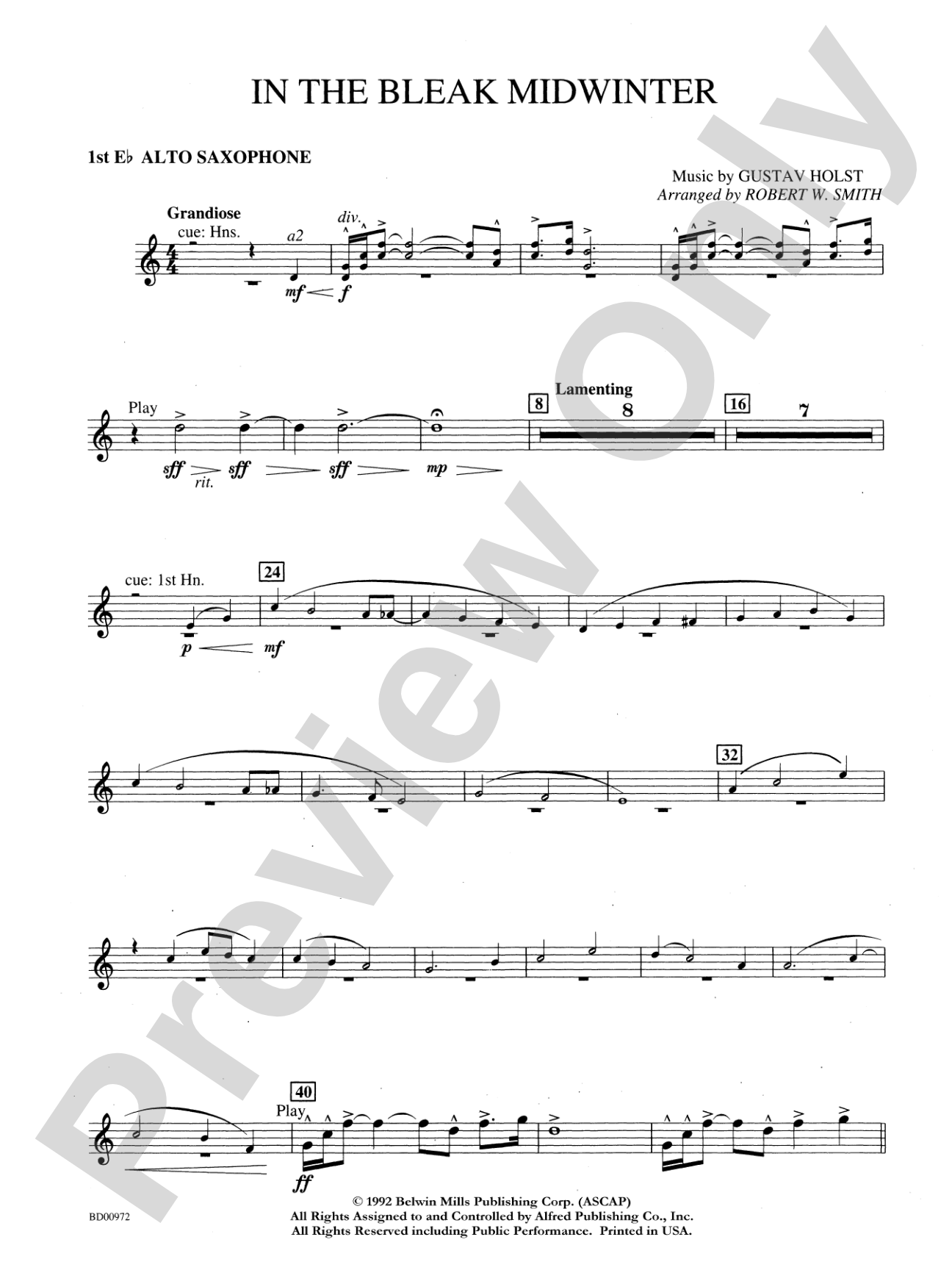 In the Bleak Midwinter: E-flat Alto Saxophone
