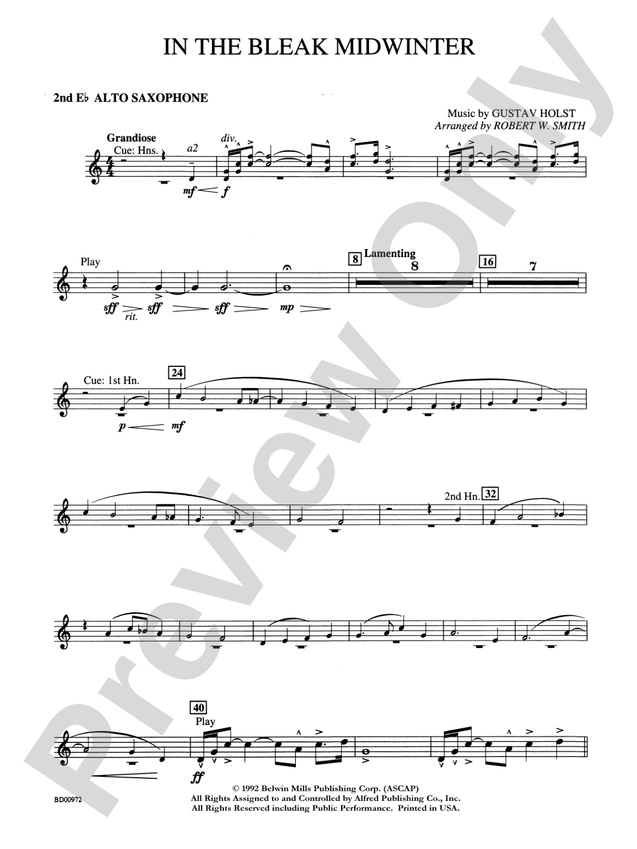 In the Bleak Midwinter: 2nd E-flat Alto Saxophone