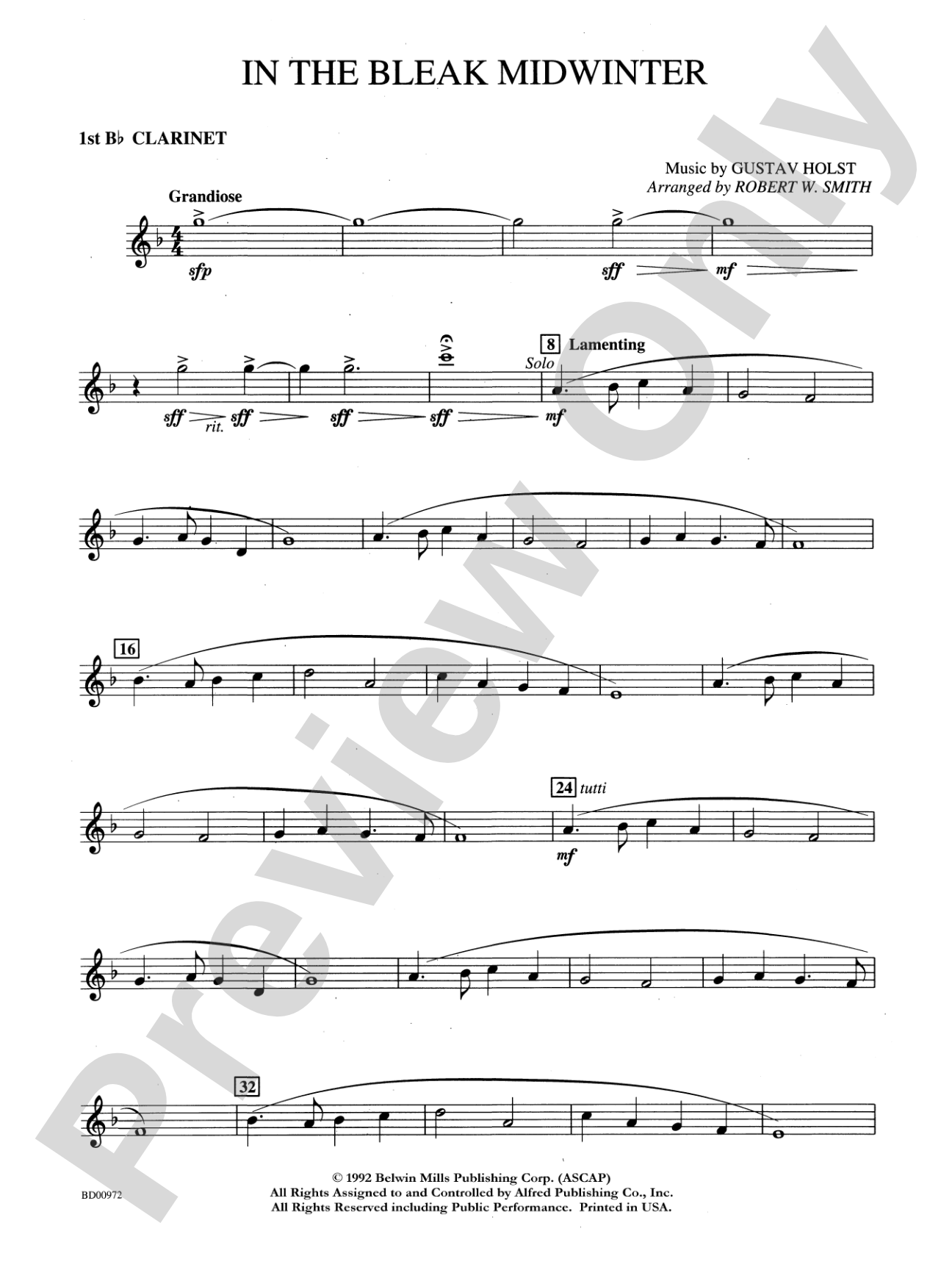 In the Bleak Midwinter: 1st B-flat Clarinet