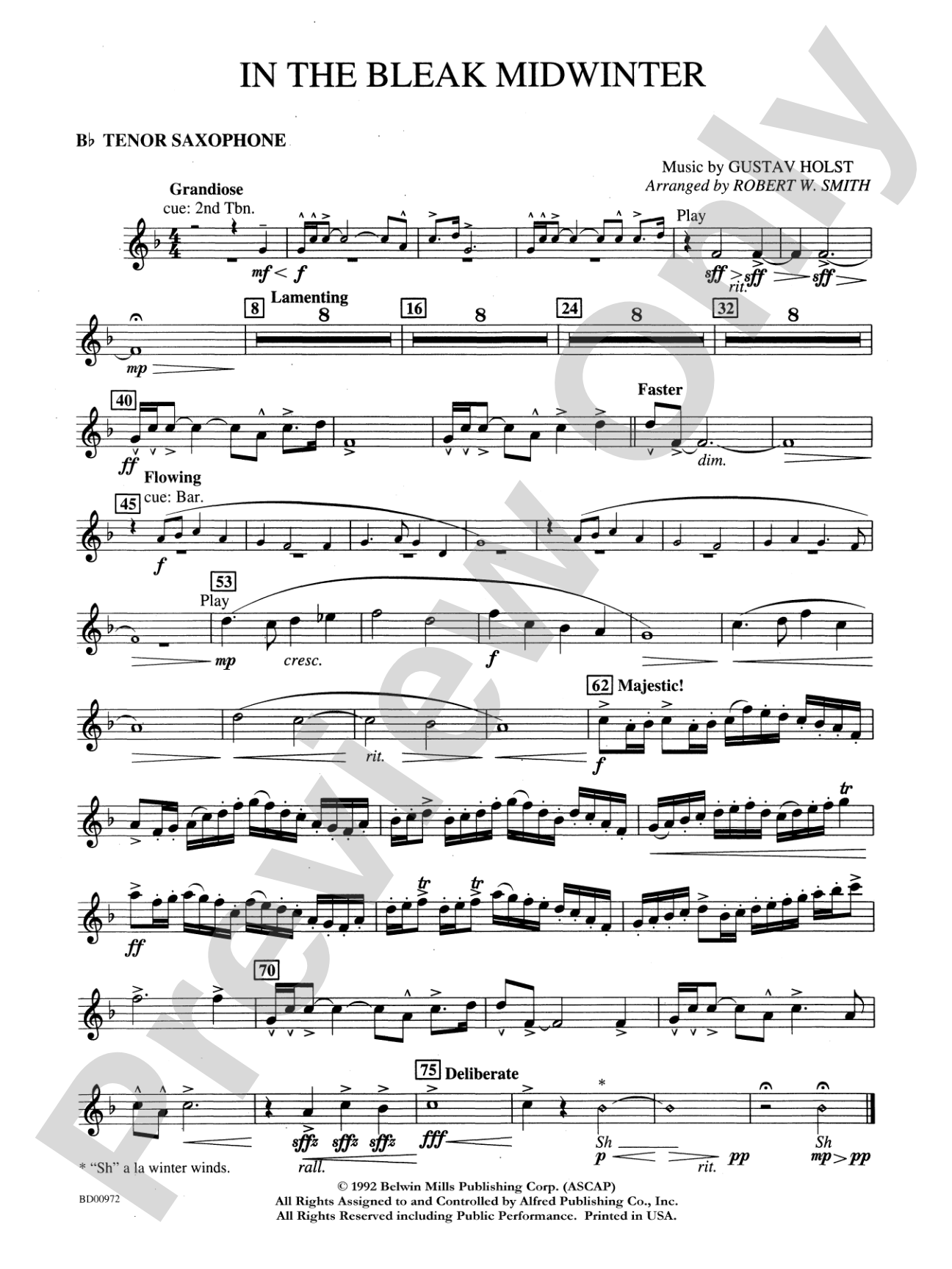 In the Bleak Midwinter: B-flat Tenor Saxophone
