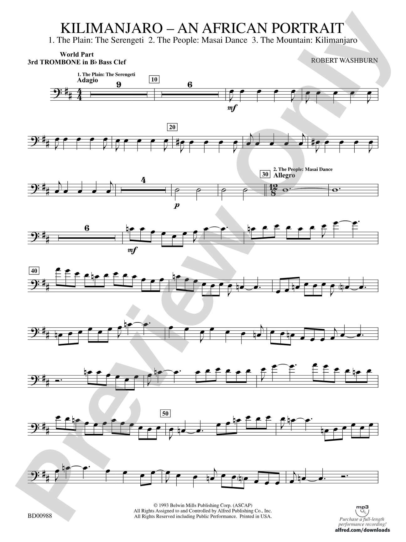 Kilimanjaro: (wp) 3rd B-flat Trombone B.C.
