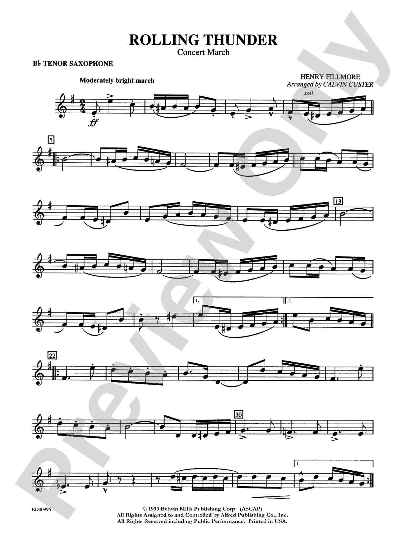 Rolling Thunder (Concert March): B-flat Tenor Saxophone