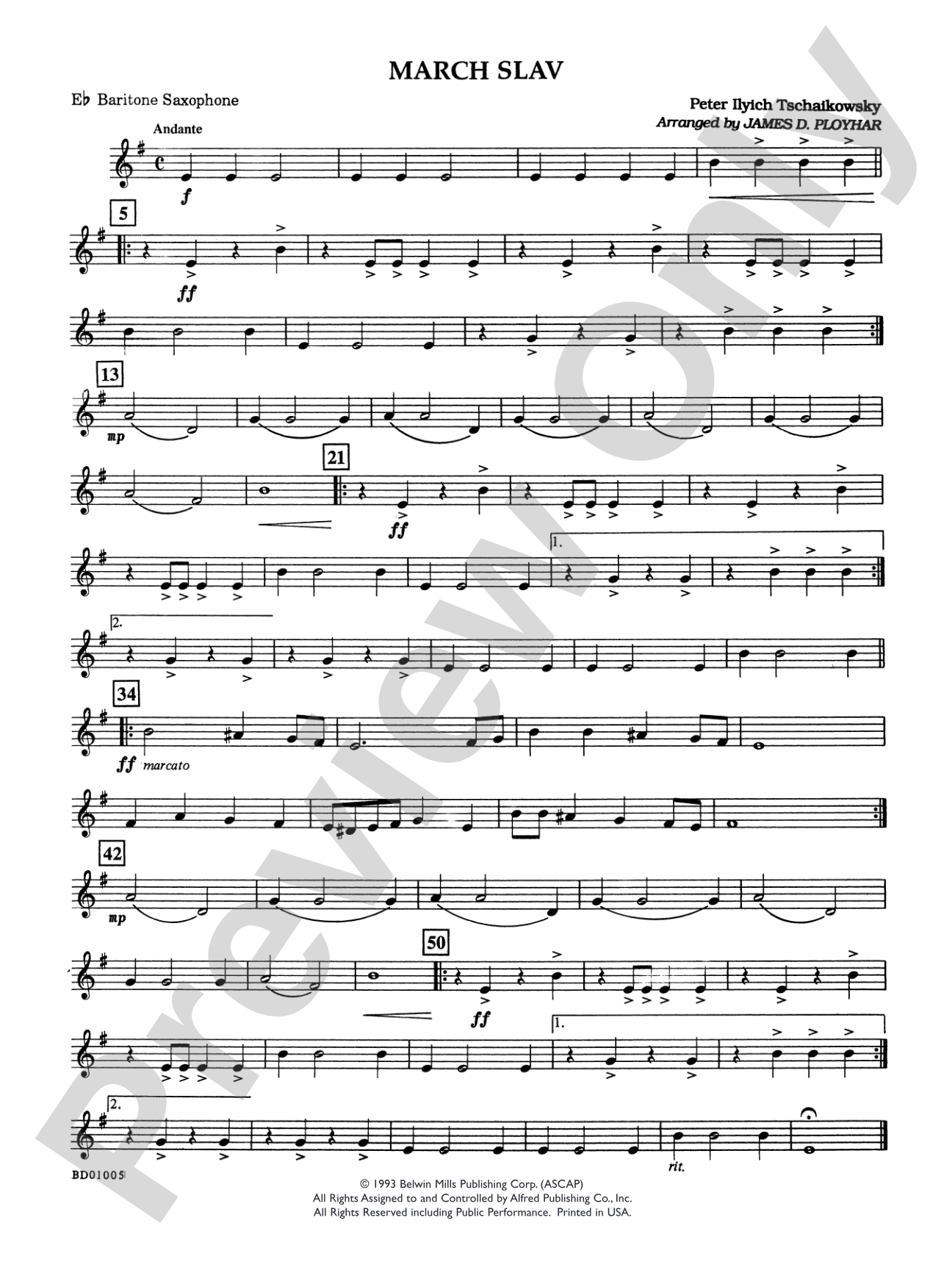 March Slav: E-flat Baritone Saxophone
