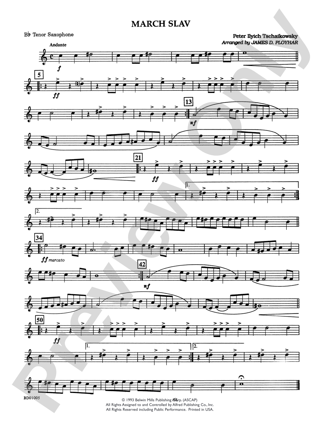 March Slav: B-flat Tenor Saxophone
