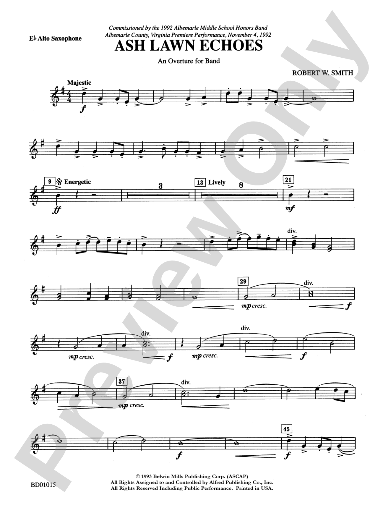 Ash Lawn Echoes (An Overture for Band): E-flat Alto Saxophone