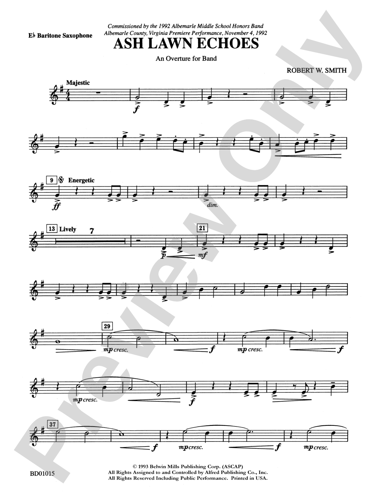 Ash Lawn Echoes (An Overture for Band): E-flat Baritone Saxophone