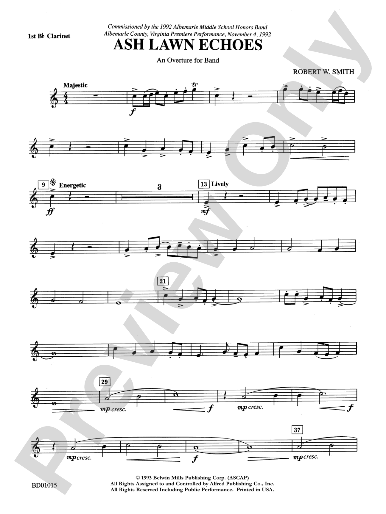 Ash Lawn Echoes (An Overture for Band): 1st B-flat Clarinet