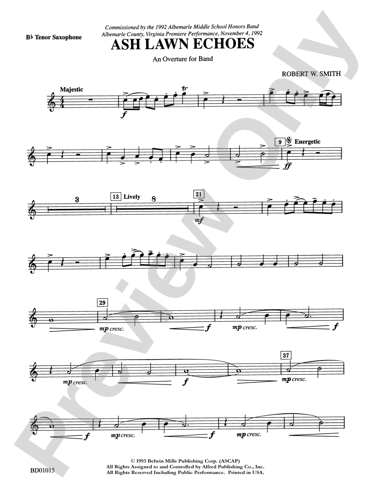 Ash Lawn Echoes (An Overture for Band): B-flat Tenor Saxophone