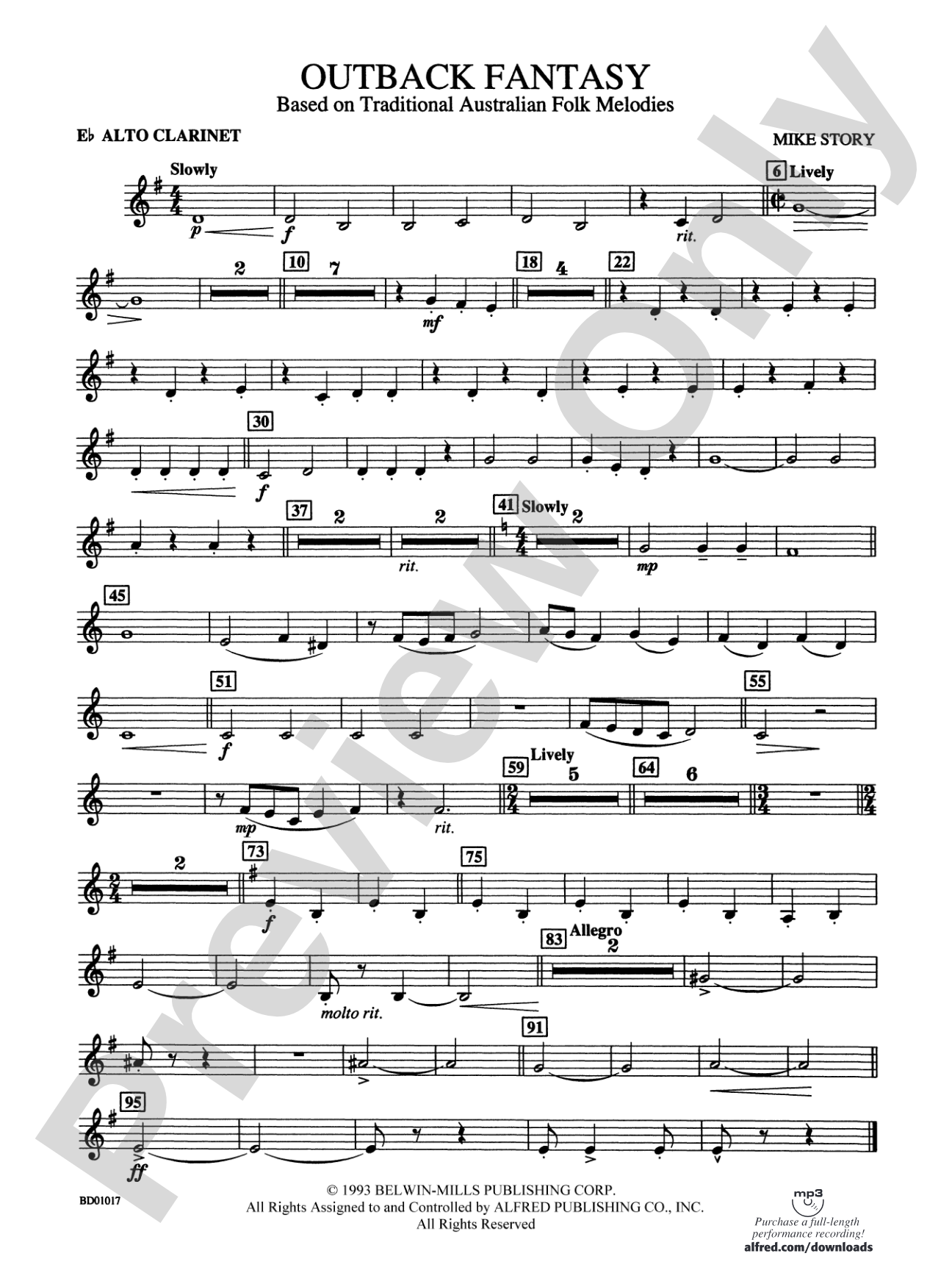 Outback Fantasy (based on Traditional Australian Folk Melodies): E-flat Alto Clarinet
