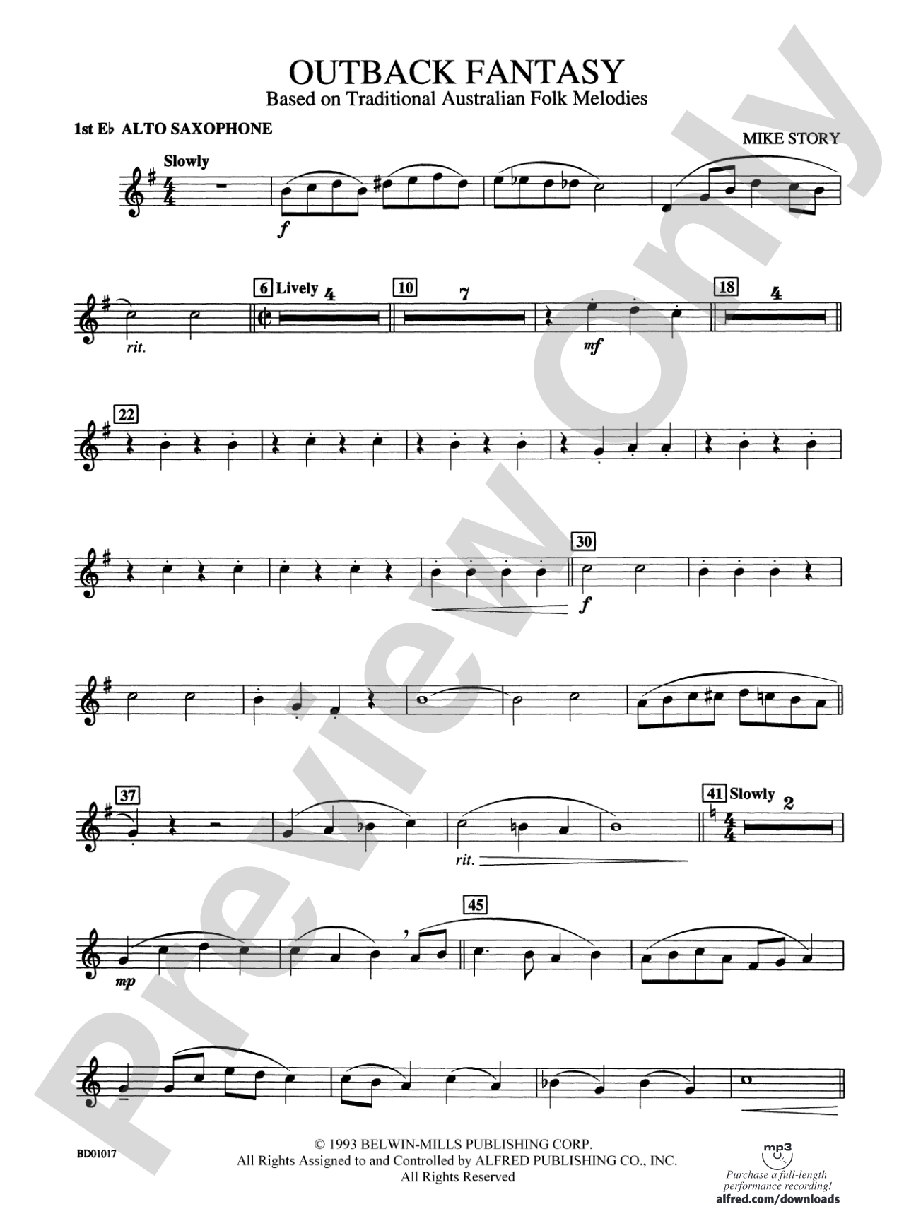 Outback Fantasy (based on Traditional Australian Folk Melodies): E-flat Alto Saxophone