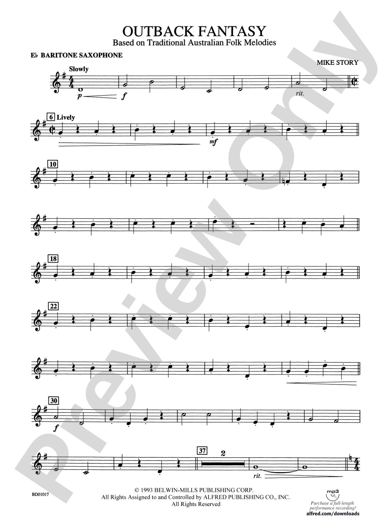 Outback Fantasy (based on Traditional Australian Folk Melodies): E-flat Baritone Saxophone