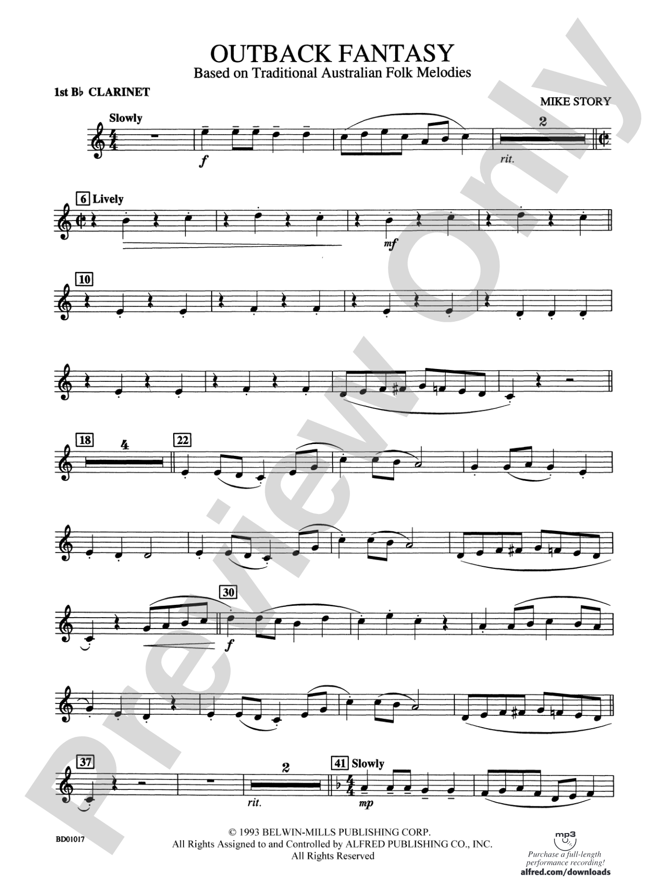 Outback Fantasy (based on Traditional Australian Folk Melodies): 1st B-flat Clarinet