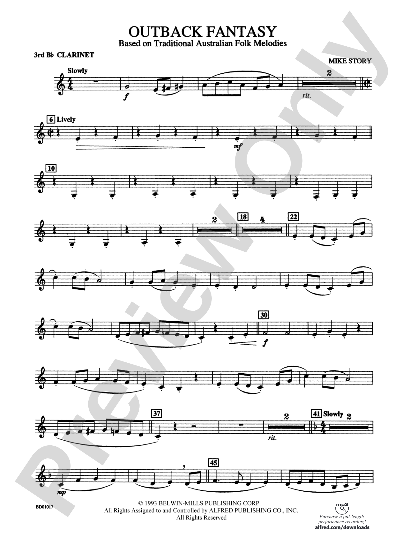Outback Fantasy (based on Traditional Australian Folk Melodies): 3rd B-flat Clarinet