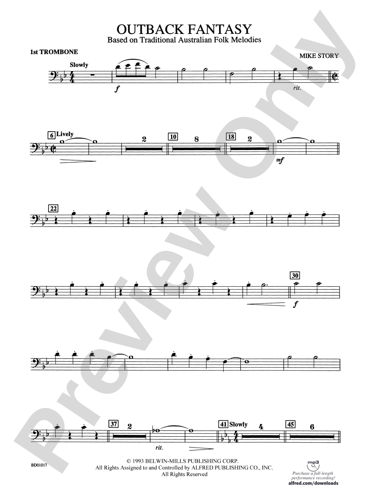 Outback Fantasy (based on Traditional Australian Folk Melodies): 1st Trombone