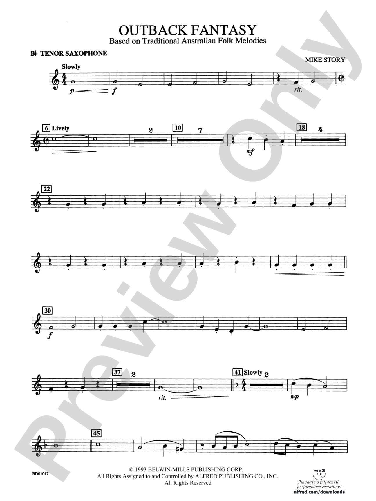 Outback Fantasy (based on Traditional Australian Folk Melodies): B-flat Tenor Saxophone