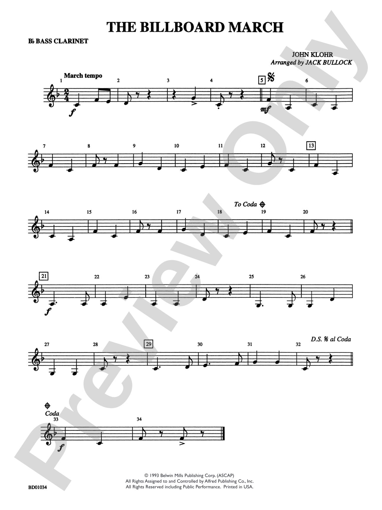 The Billboard March: B-flat Bass Clarinet
