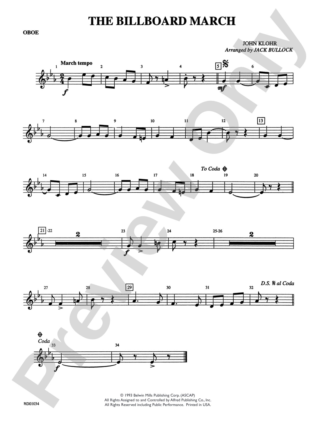 The Billboard March: Oboe