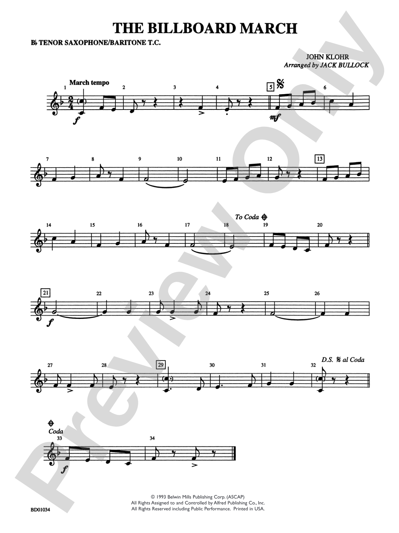 The Billboard March: B-flat Tenor Saxophone