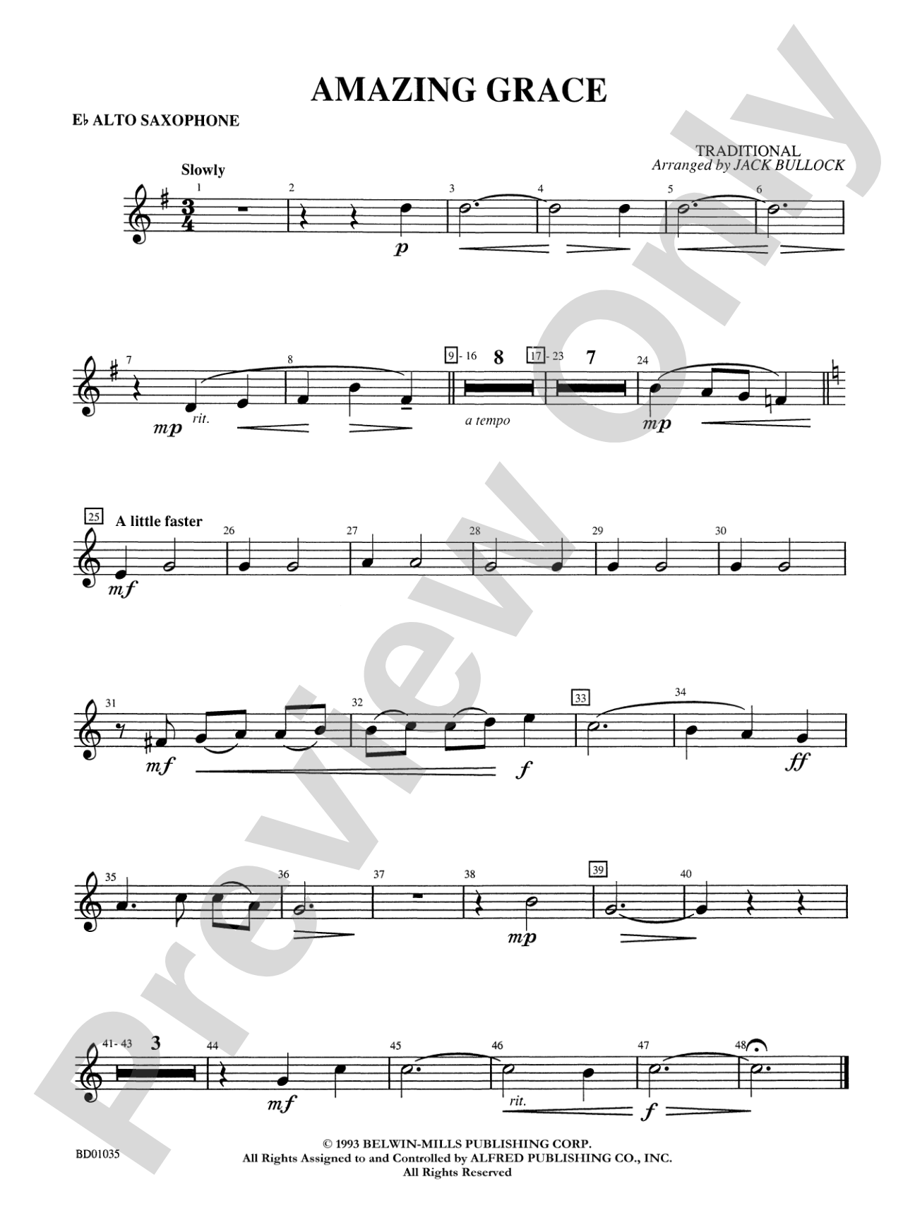 Amazing Grace: E-flat Alto Saxophone