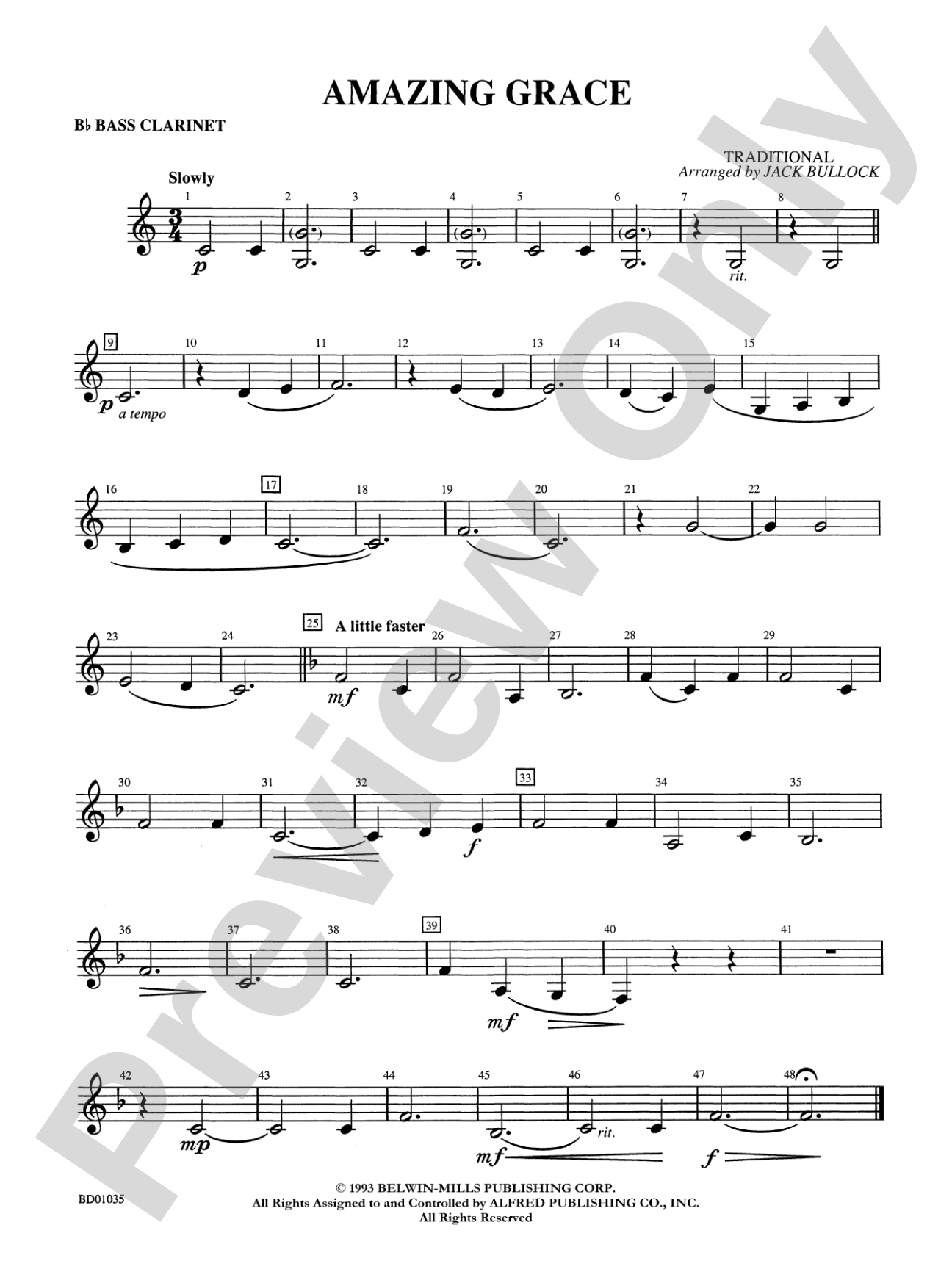 Amazing Grace: B-flat Bass Clarinet