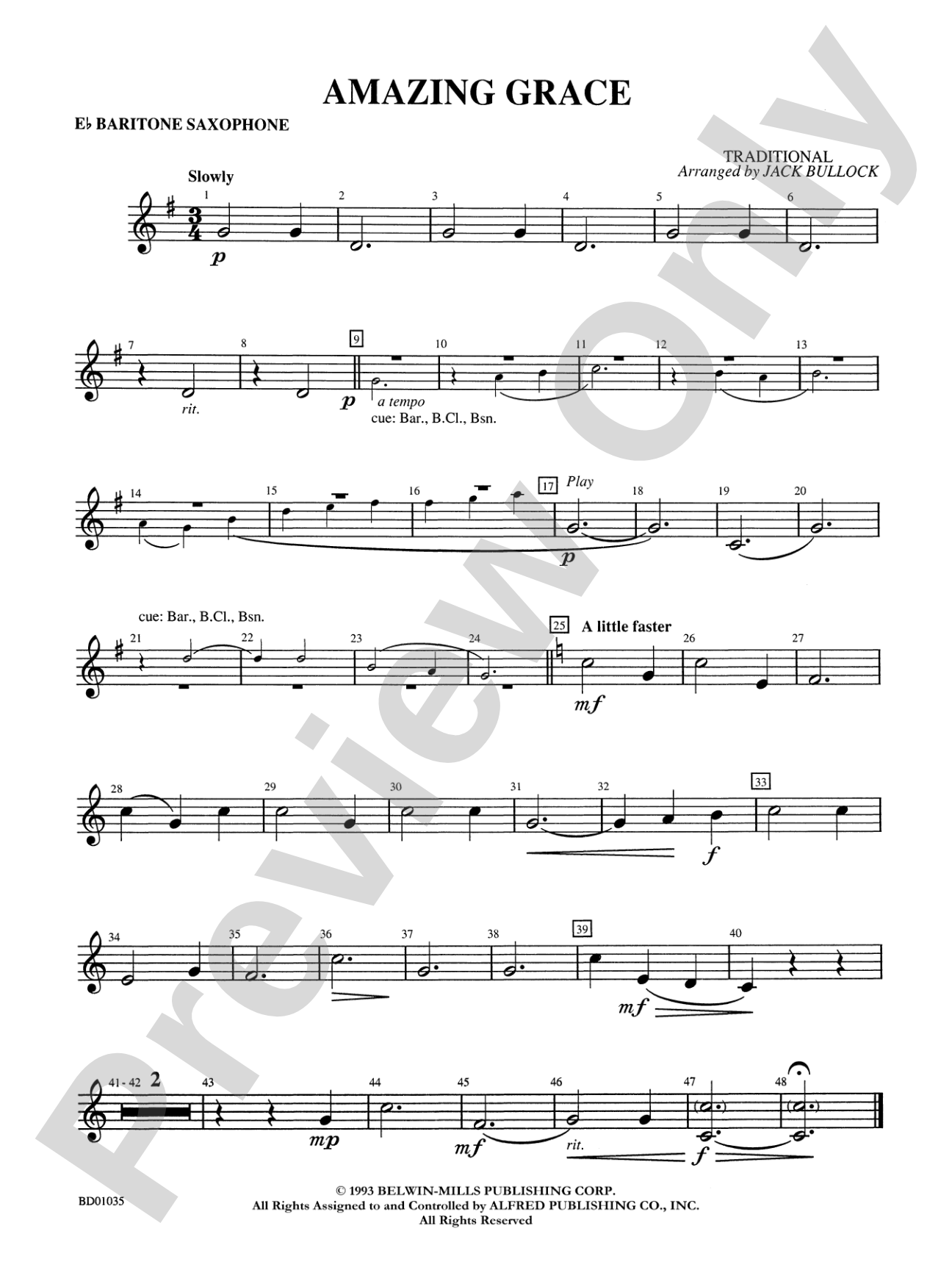 Amazing Grace: E-flat Baritone Saxophone