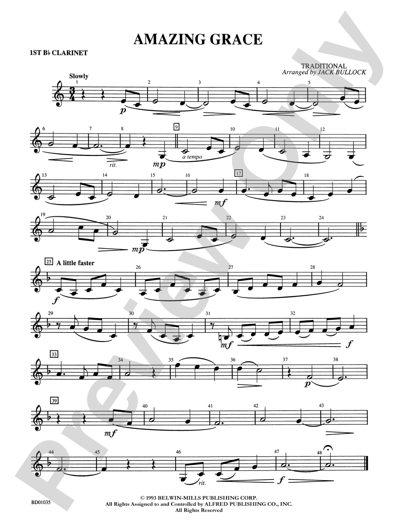 Amazing Grace: 1st B-flat Clarinet