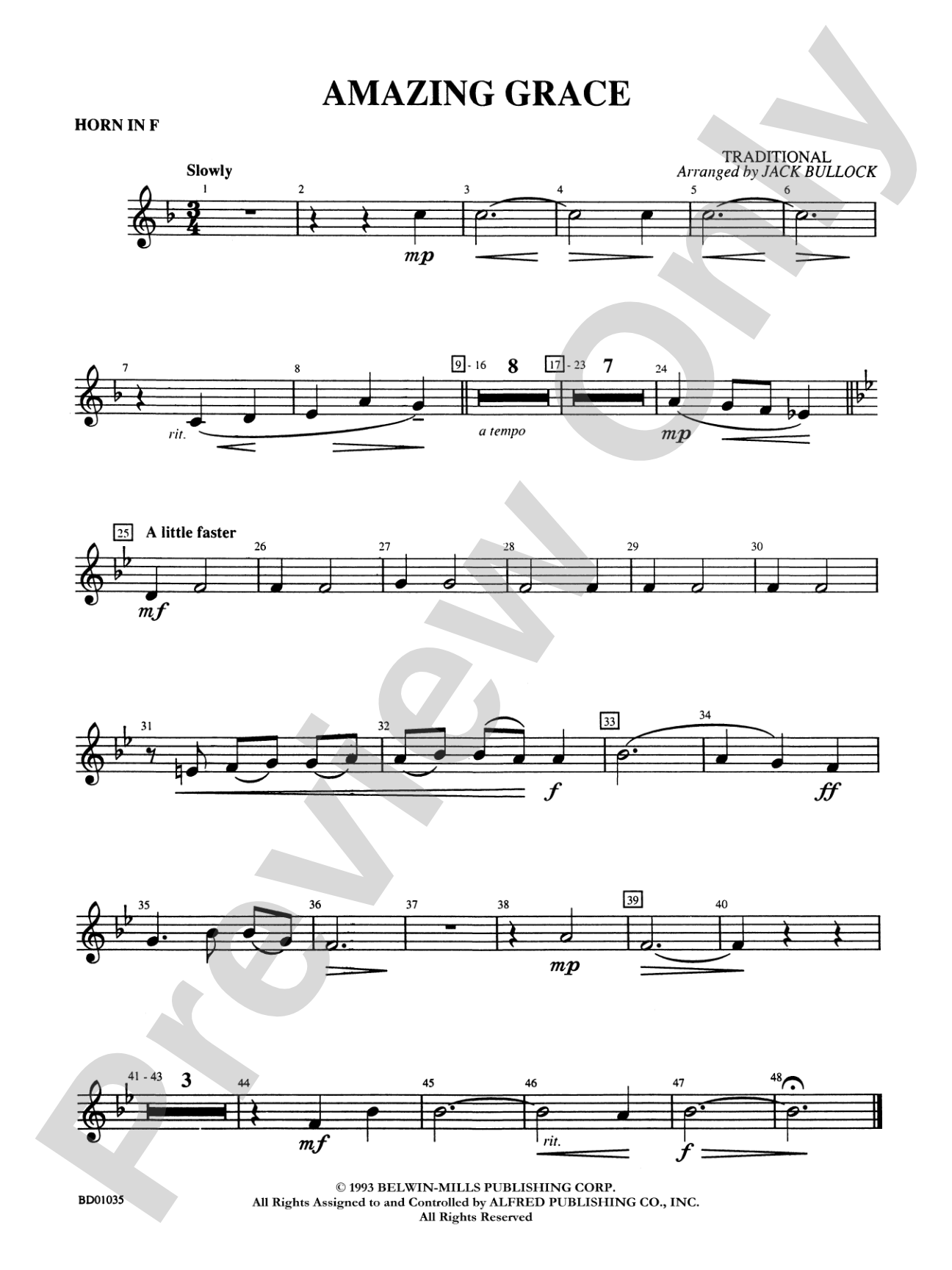 Amazing Grace: 1st F Horn