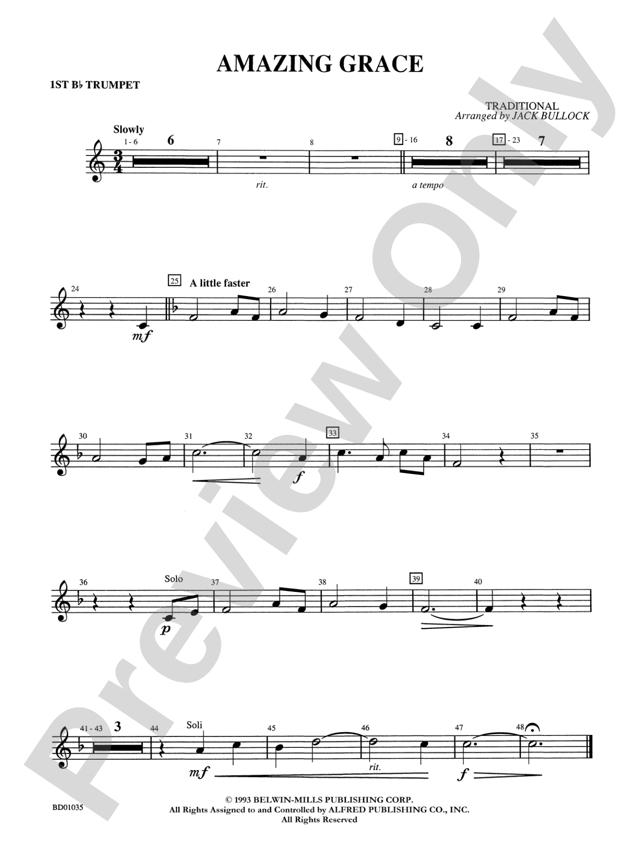 Amazing Grace: 1st B-flat Trumpet