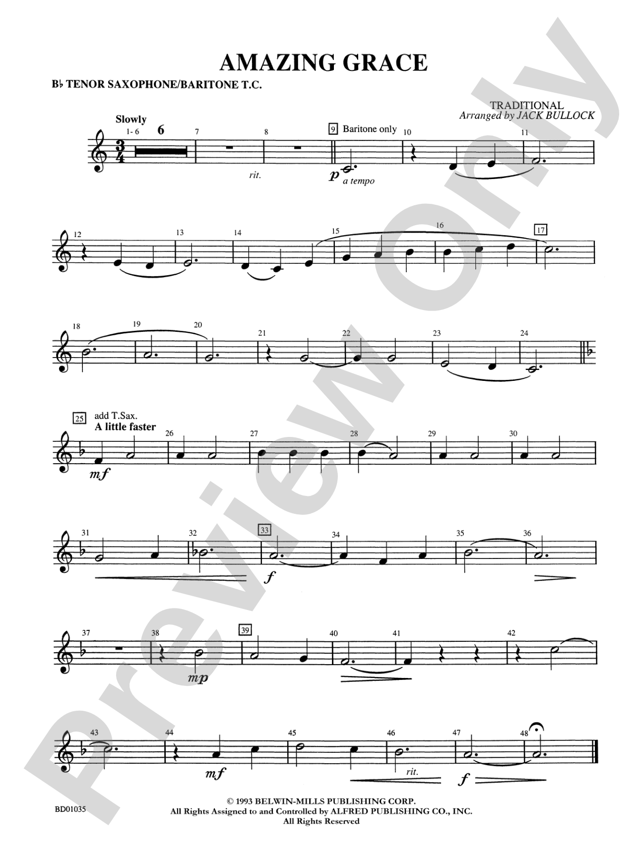 Amazing Grace: B-flat Tenor Saxophone