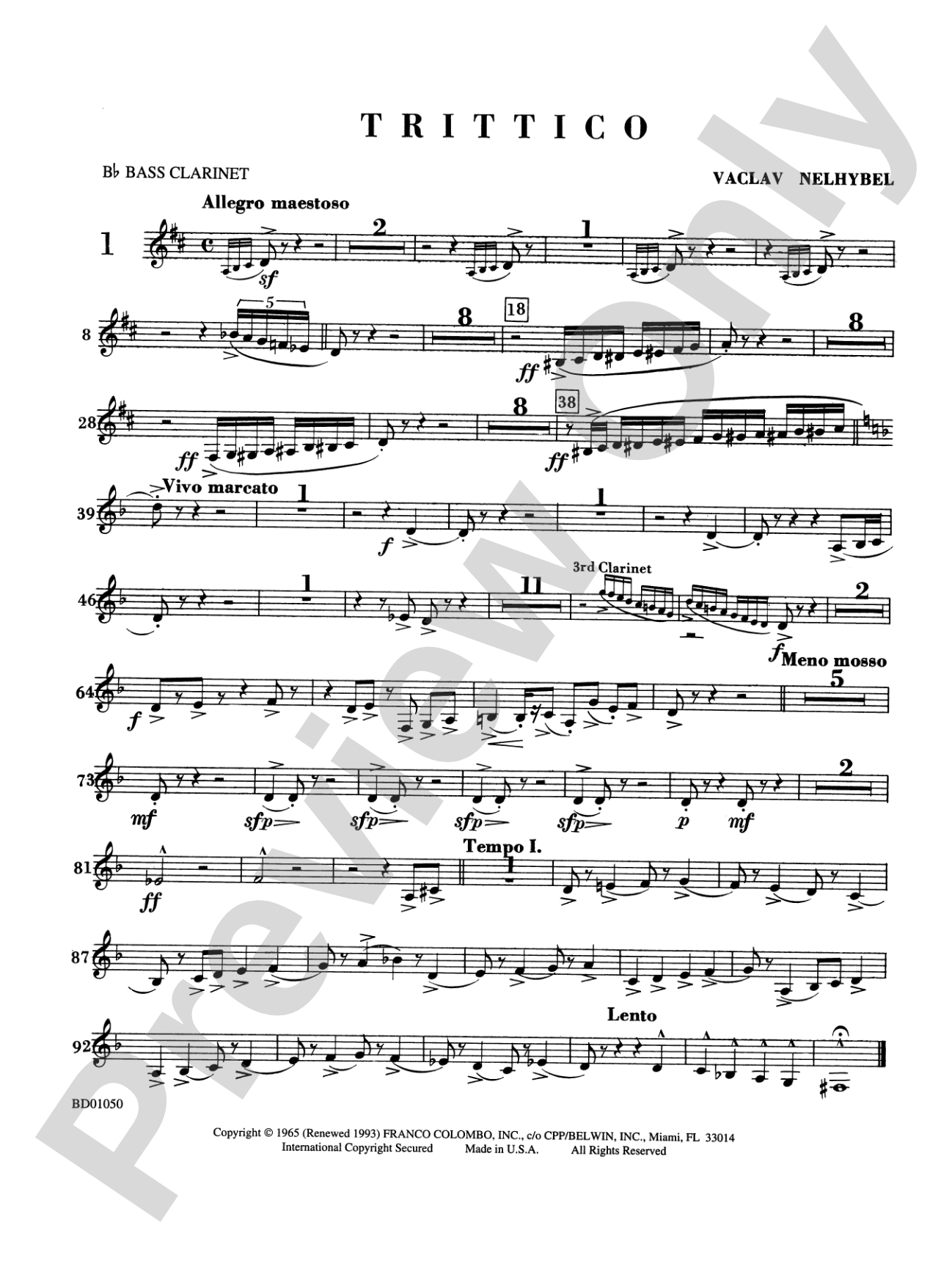 Trittico: B-flat Bass Clarinet